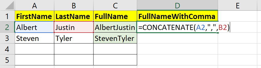 concatenate strings with cell values in Excel