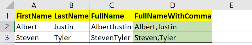 Added comma between FirstName and LastName in Excel