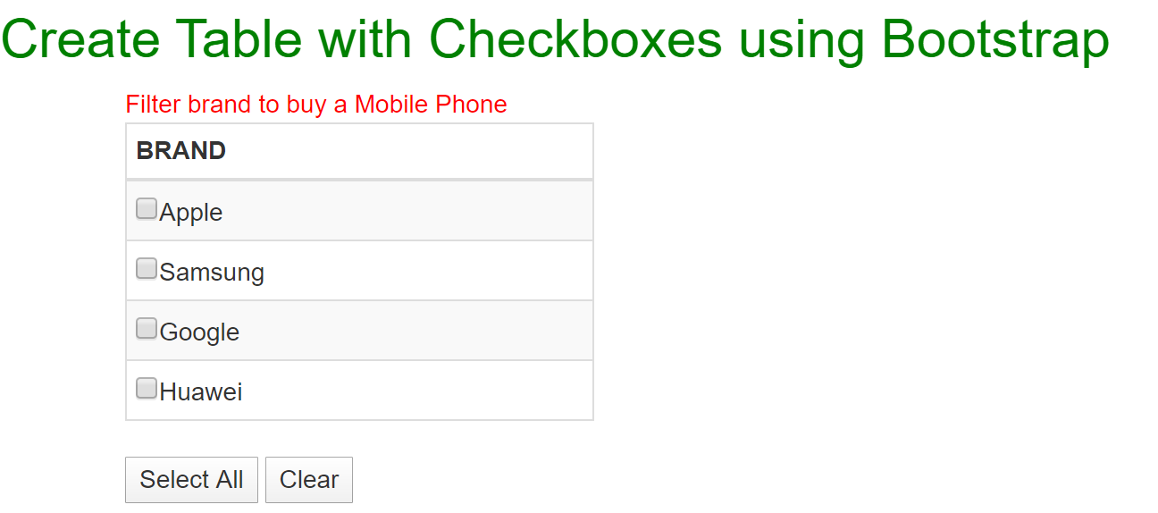 Create table with checkbox using Bootstrap