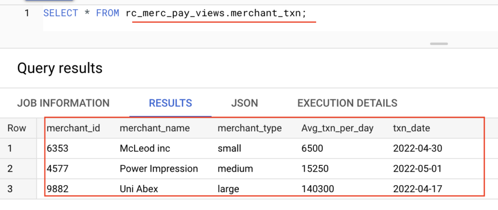 Newly created view in BigQuery