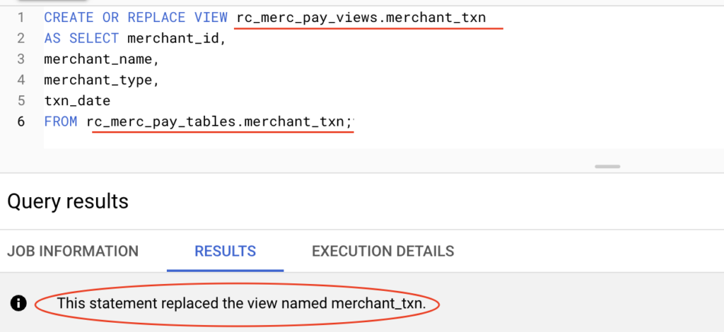 CREATE OR REPLACE VIEW in BigQuery