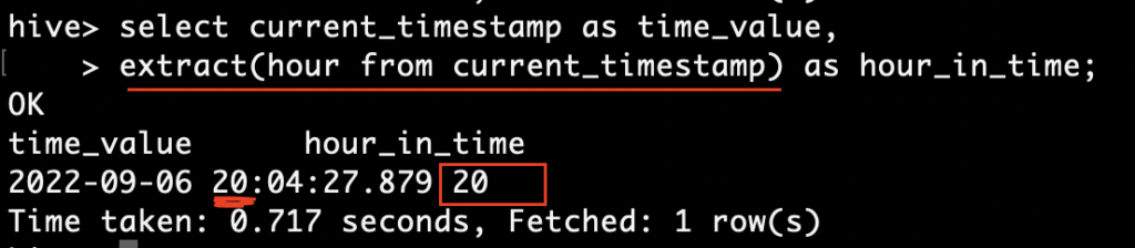 Extract hour from current_timestamp in Hive